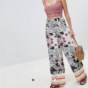 Parisian Floral Woman’s Flowy Lightweight Wide Leg Pants Size 8 Tall